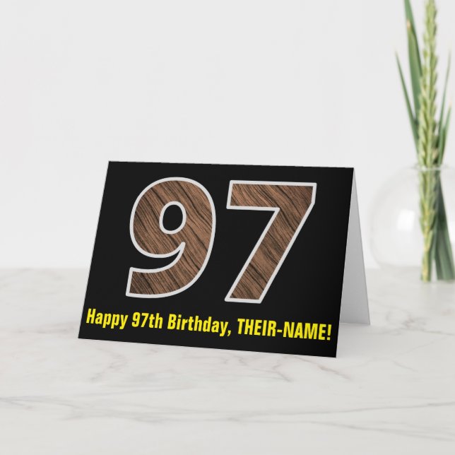 Tarjeta 97º cumpleaños: Nombre + Patrón de grano de madera (Anverso)