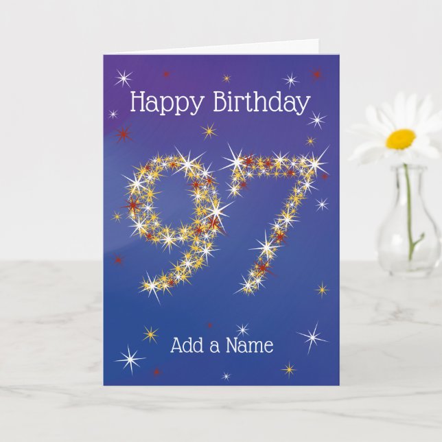 Tarjeta 97º cumpleaños - Números de estrellas - Azul - 97  (Planta pequeña)