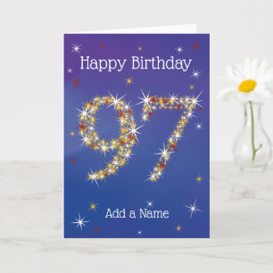Tarjeta 97º cumpleaños - Números de estrellas - Azul - 97 