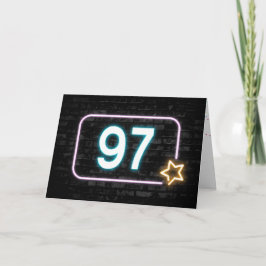 Tarjeta 97.º cumpleaños Rótulo neón en la pared de ladrill