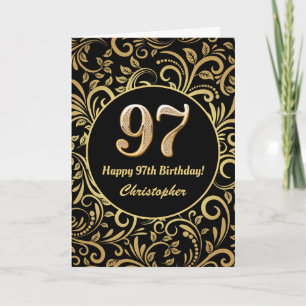 Tarjeta 97.º Nacimiento Patrón Floral Negro y Oro