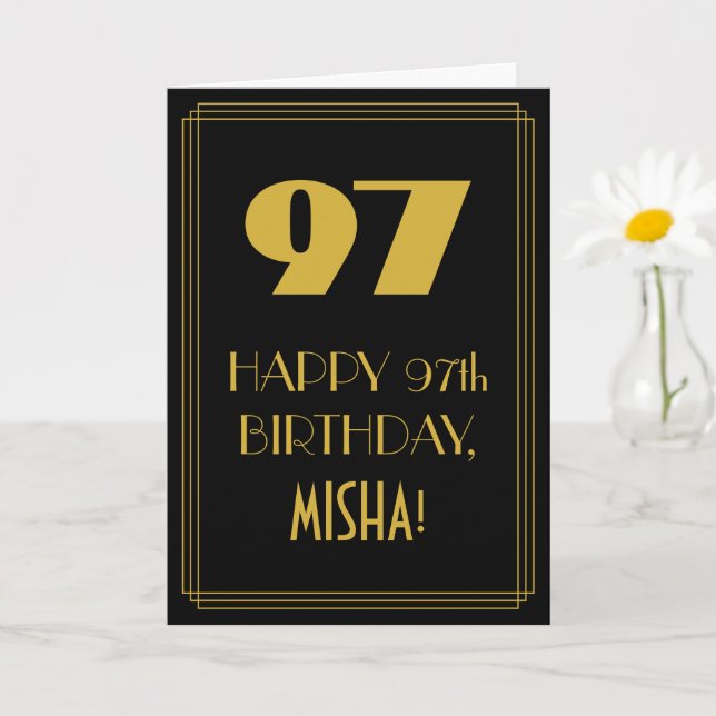 Tarjeta 97 cumpleaños ~ Art Deco Inspirado Aspecto "97" y  (Planta pequeña)