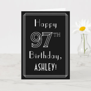 Tarjeta 97 cumpleaños: Estilo Art Deco # 97 y nombre perso