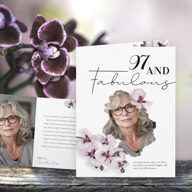 Tarjeta 97 & Fabulous Orchid Photo Birthday Greeting Card (Subido por el creador)