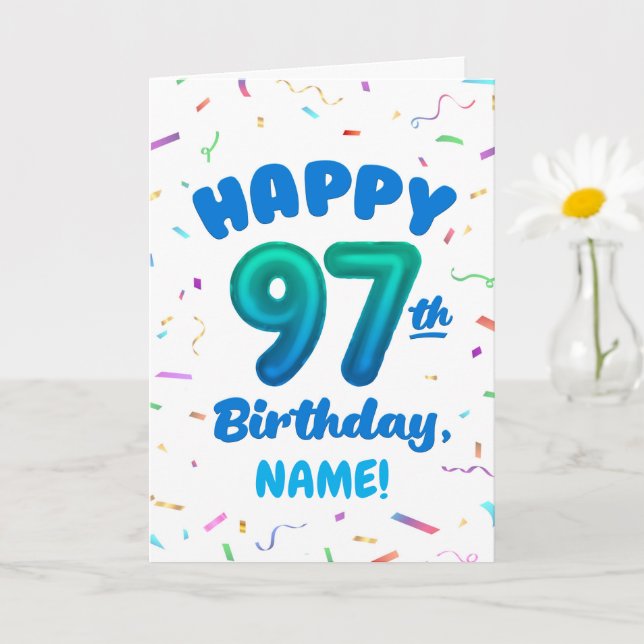 Tarjeta 97th Balloon Number Custom Name Birthday Card (Planta pequeña)