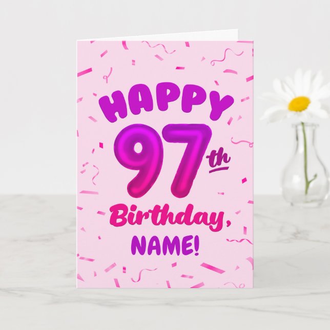 Tarjeta 97th Balloon Number Custom Name Birthday Card (Planta pequeña)