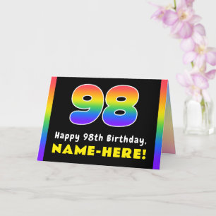 Tarjeta 98º cumpleaños: arcoiris colorido # 98, nombre per