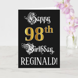 Tarjeta 98º cumpleaños — Guión de fantasía; aspecto de oro