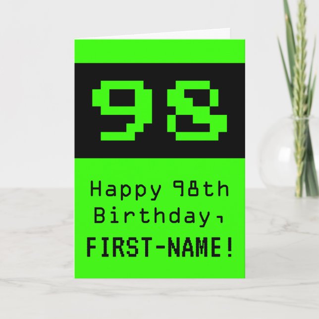 Tarjeta 98º cumpleaños: Nerdy / Geeky Style "98" y nombre (Anverso)