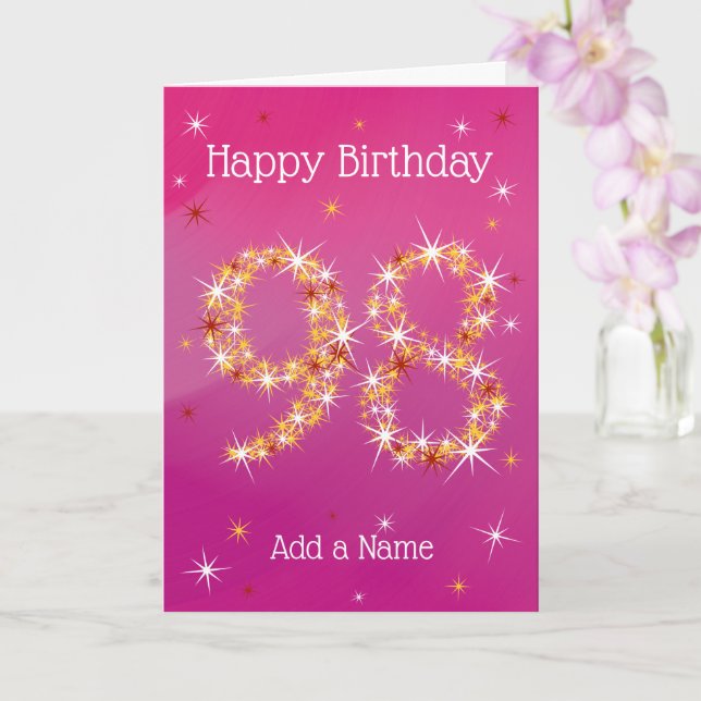 Tarjeta 98º cumpleaños - Número de estrella - Rosa/Púrpura (Orquídea)