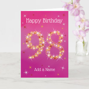 Tarjeta 98º cumpleaños - Número de estrella - Rosa/Púrpura
