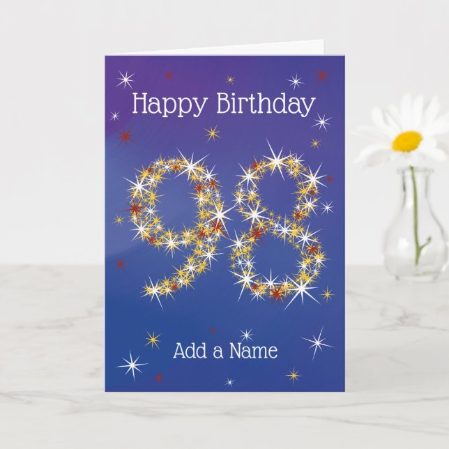 Tarjeta 98º cumpleaños - Números de estrellas - Azul - Tar (Planta pequeña)