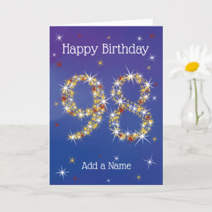 Tarjeta 98º cumpleaños - Números de estrellas - Azul - Tar