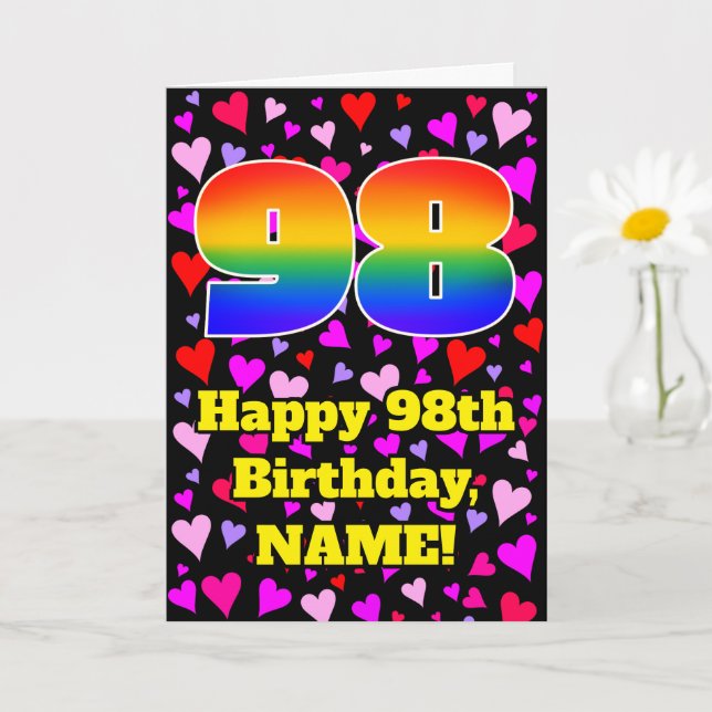 Tarjeta 98º cumpleaños: Patrón de corazones amorosos, arco (Planta pequeña)