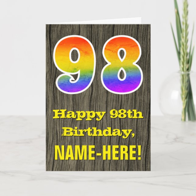 Tarjeta 98º cumpleaños: Rústica apariencia de madera falsa (Anverso)