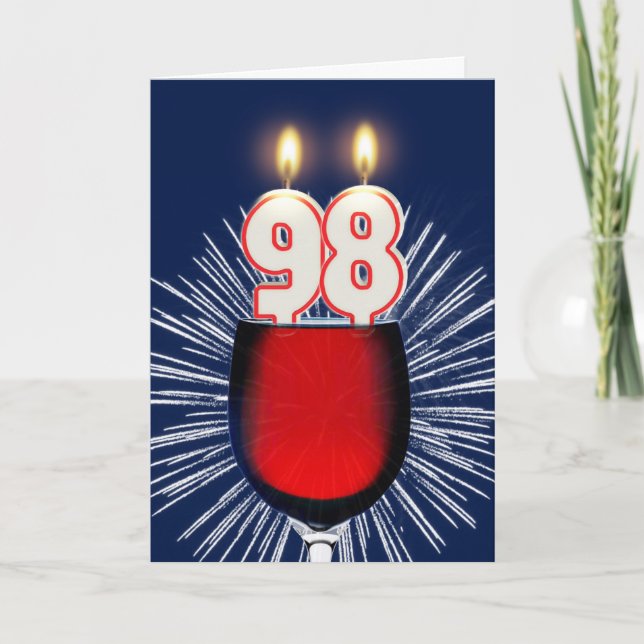 Tarjeta 98.º cumpleaños con vino y velas (Anverso)