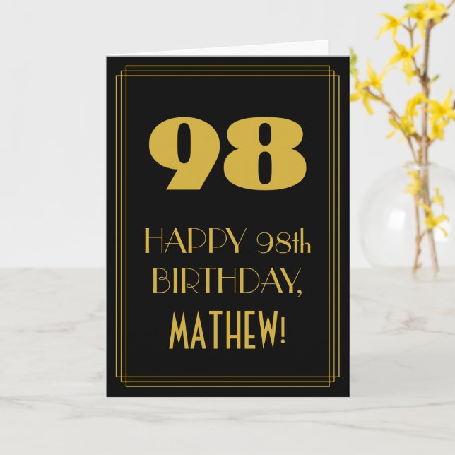 Tarjeta 98 Aniversario - Aspecto inspirado en el Art Deco  (flor amarilla)