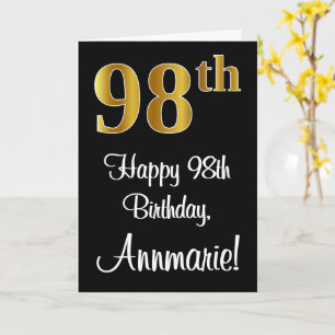 Tarjeta 98 Aniversario ~ Elegante Lujoso Faux Gold Look #