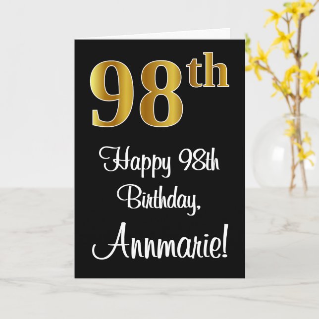 Tarjeta 98 Aniversario ~ Elegante Lujoso Faux Gold Look # (flor amarilla)