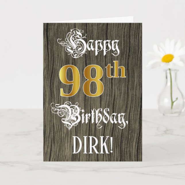 Tarjeta 98 Aniversario: Faux Gold Look + Faux Wood Pattern (Planta pequeña)