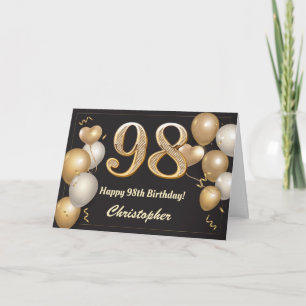 Tarjeta 98 cumpleaños Balones de Oro y Negro