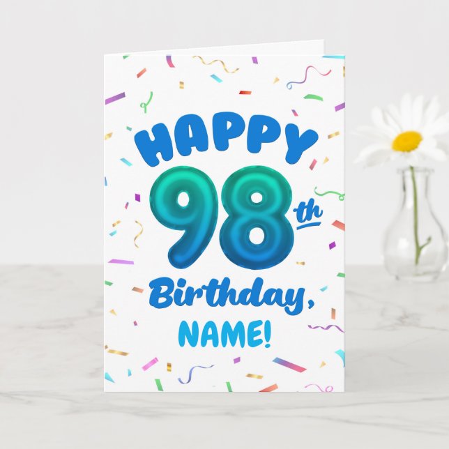 Tarjeta 98th Balloon Number Custom Name Birthday Card (Planta pequeña)