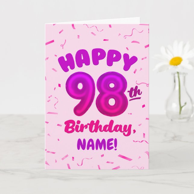 Tarjeta 98th Balloon Number Custom Name Birthday Card (Planta pequeña)