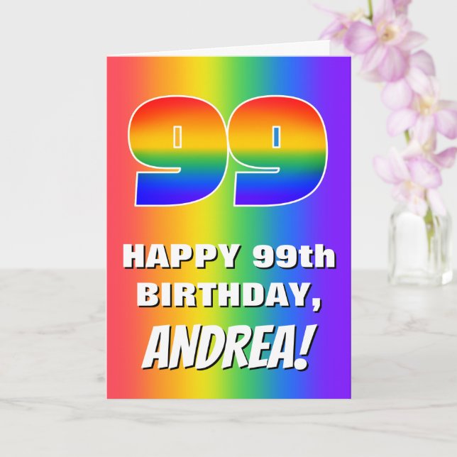 Tarjeta 99º cumpleaños: Colorido, divertido patrón arcoiri (Orquídea)