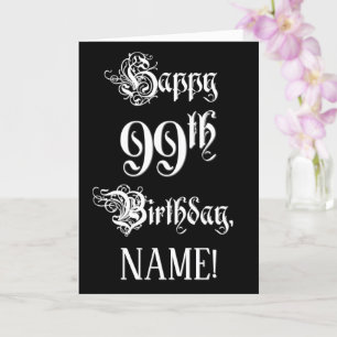 Tarjeta 99º cumpleaños: Elegante guión + nombre personaliz