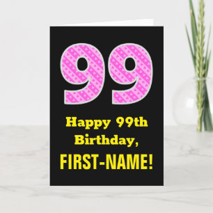 Tarjeta 99º cumpleaños: Estripas y corazones rosados "99" 