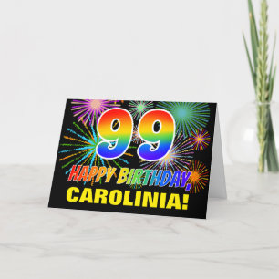 Tarjeta 99º cumpleaños: negrita, diversión, fuegos artific