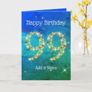 Tarjeta 99º cumpleaños - Números de estrellas - Verde azul