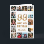 Tarjeta 99.º Collage de fotos blanco y oro feliz cumpleaño<br><div class="desc">99.ª tarjeta de cumpleaños de oro y Collage de fotos blanco. Para una mayor personalización,  haga clic en el botón "Personalizar" y utilice nuestra herramienta de diseño para modificar esta plantilla.</div>