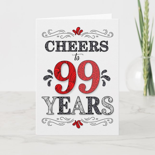 Tarjeta 99.º cumpleaños vitoreando en el patrón negro blan (Anverso)