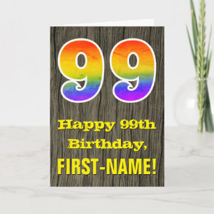 Tarjeta 99 cumpleaños: Aspecto rústico de madera falsa, "9