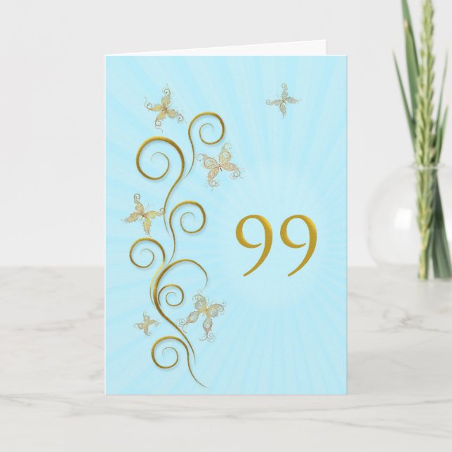 Tarjeta 99.o Cumpleaños con las mariposas de oro (Anverso)