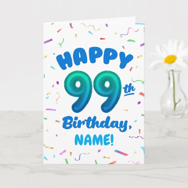 Tarjeta 99th Balloon Number Custom Name Birthday Card (Planta pequeña)