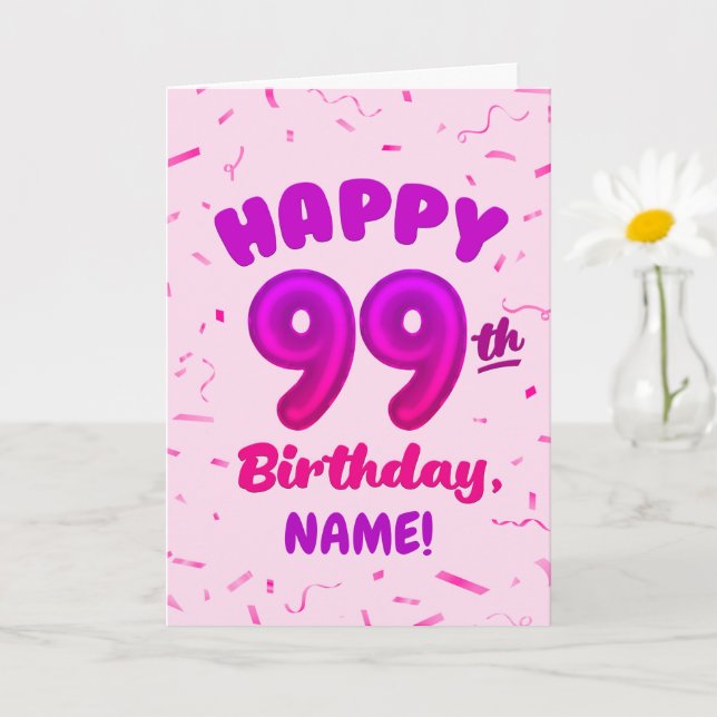 Tarjeta 99th Balloon Number Custom Name Birthday Card (Planta pequeña)