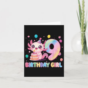 Tarjeta 9.ª Chica de cumpleaños Cute Axolotl Nacimiento de