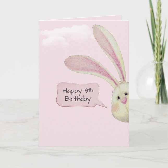 Tarjeta 9.ª Conejita De Cumpleaños Sobre Rosa (Anverso)