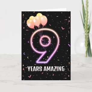 Tarjeta 9.º Balón de cumpleaños y Confetti
