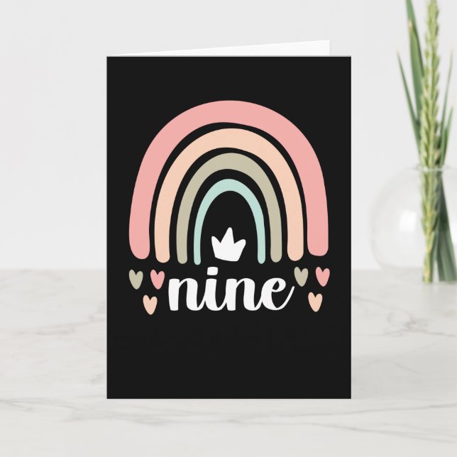 Tarjeta 9.º cumpleaños Boho Fiesta arcoiris niños de 9 año (Anverso)