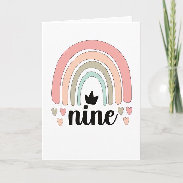 Tarjeta 9.º cumpleaños Boho Fiesta arcoiris niños de 9 año (Anverso)