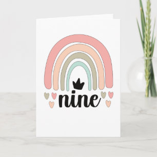 Tarjeta 9.º cumpleaños Boho Fiesta arcoiris niños de 9 año