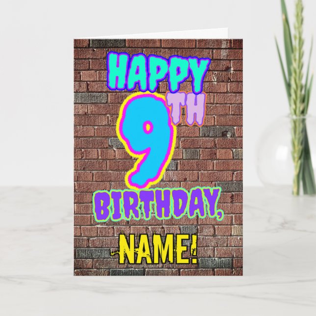 Tarjeta 9.º cumpleaños - Diversión, un graffiti urbano ins (Anverso)