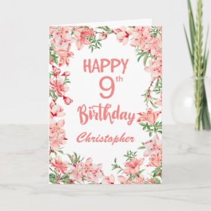 Tarjeta 9.º Cumpleaños Patatas Rosa Peonies Watercolor Flo