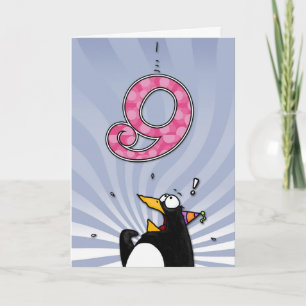 Tarjeta 9.º cumpleaños - Sorpresa de pingüinos