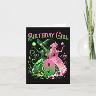 Tarjeta 9.º Nacimiento Bruja Rosa Y Verde Nacimiento De 9 