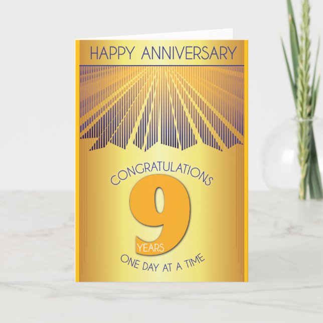 Tarjeta 9 Year Sober Anniversary | Golden Ray 12 Step  (Anverso)