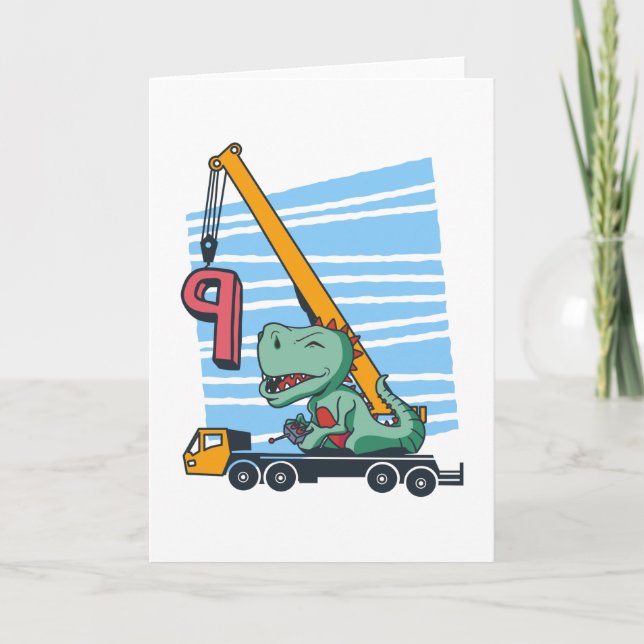 Tarjeta 9 years 9th Birthday Mobile Crane Dinosaur (Anverso)